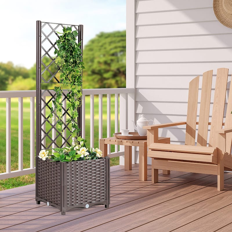 Gymax Raised Garden Bed w/Trellis Planter Box for Climbing Plants 16''