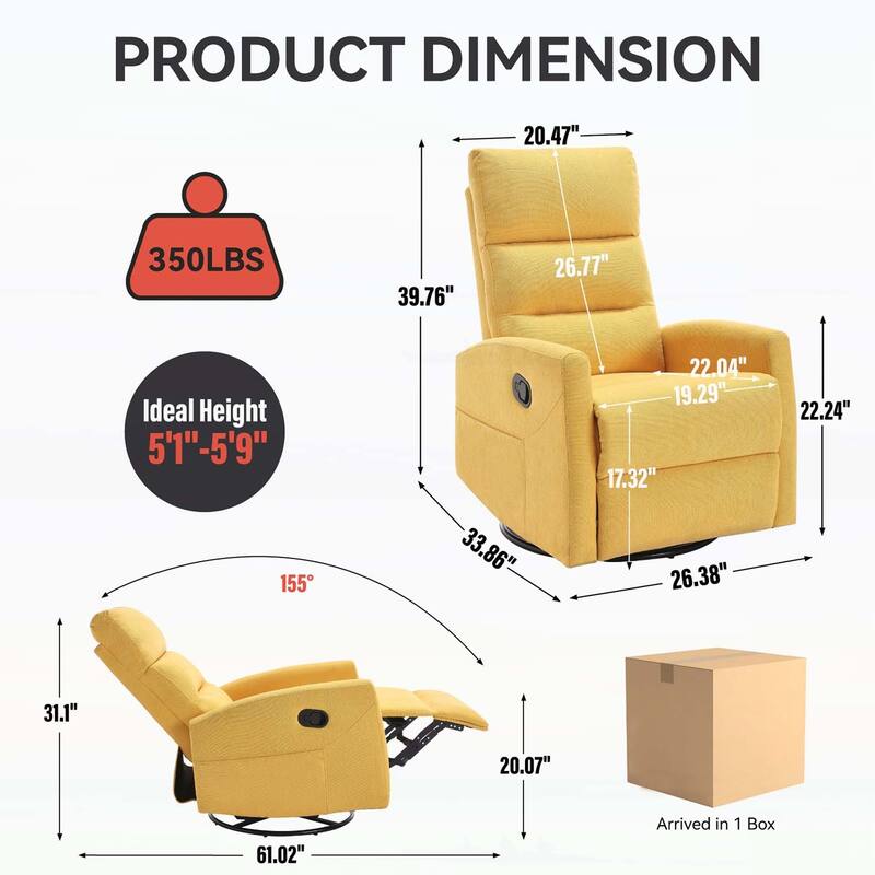 Manual Recliner Chair with Rocker and Swivel,for Living Room Comfort and Relaxation