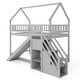 preview thumbnail 2 of 18, Costway Twin Over Twin Bunk Bed with Slide & Staircase with Storage Grey