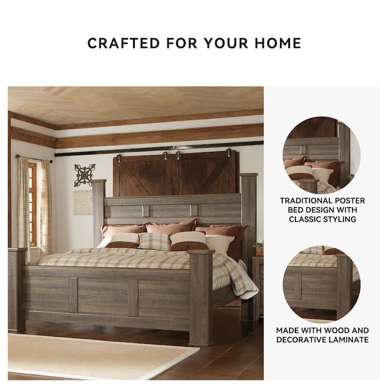 Juararo Dark Brown Poster Bed