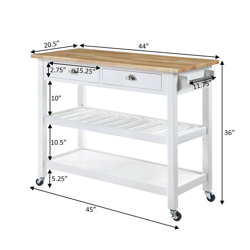 Convenience Concepts American Heritage 3 Tier Butcher Block Kitchen Cart with Drawers