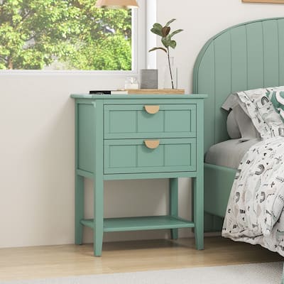 2 Drawer Side Table,American Style,End Table,Suitable for Bedroom, Living Room,Study,Light Green