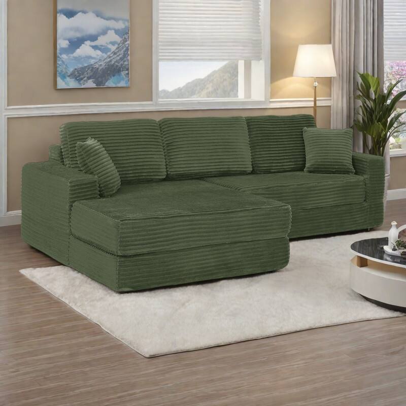112.6" L-Shaped Modular Sectional Left sofa seat with Queen Sleeper Function, Corduroy Upholstery and No Assembly Required