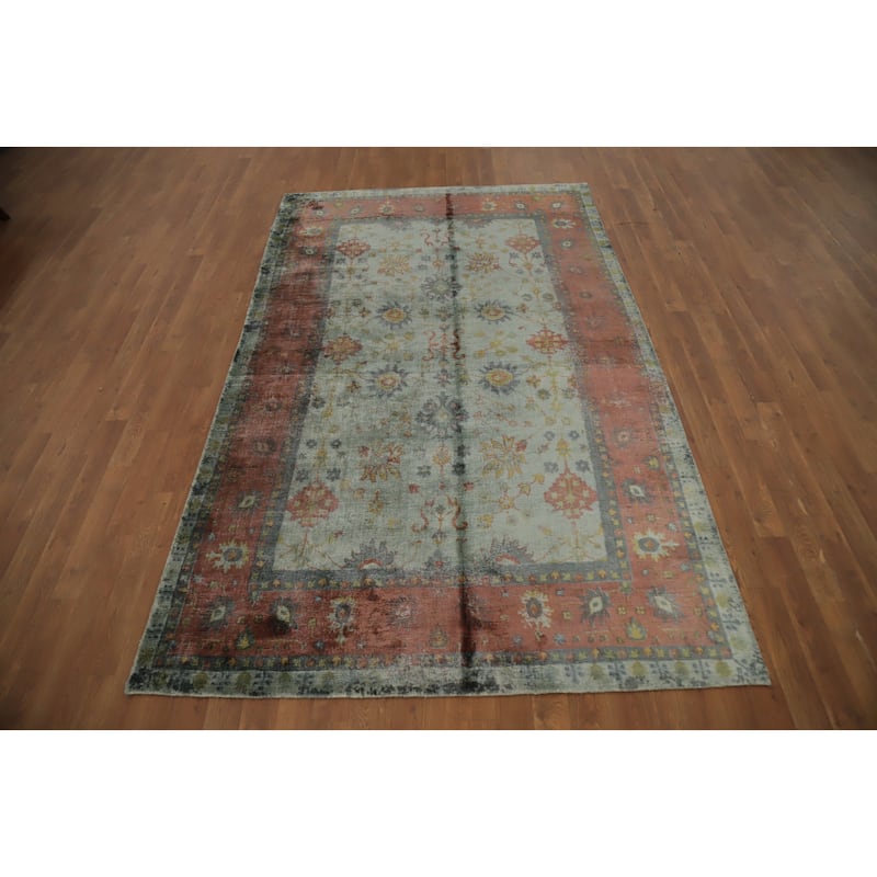 Hand Knotted Oriental Viscose Silk Carpet Transitional Floral Greys & Charcoal Oushak Area Rug - 8' 0'' X 4' 11''