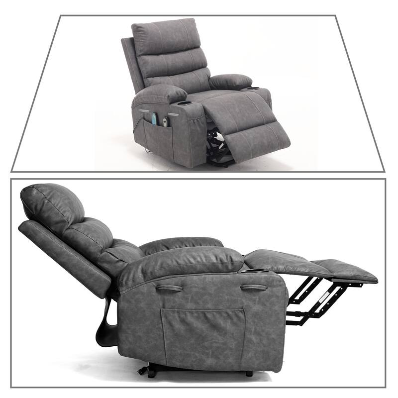 Classic Vintage Power Massage and Heating Function PU Upholstered Leisure Recliner with Lift Base