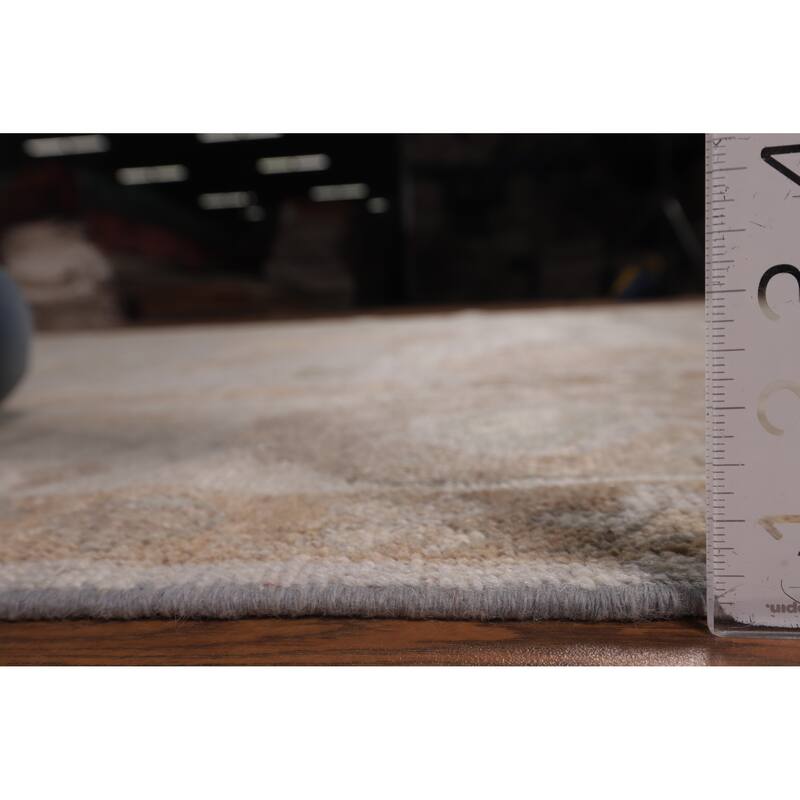 Vegetable Dye Oushak Turkish Rug Handmade Grey Wool Carpet - 8'0"x 9'11"