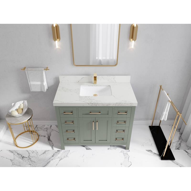 Willow Collections 42 in. W x 22 in. D Cambridge Single Sink Bathroom Vanity with Countertop - 2”Calacatta Nuvo - Evergreen
