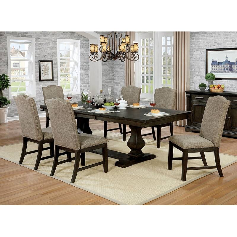 Transitional Espresso Finish Dining Set Table and Chairs - 7-Piece Sets