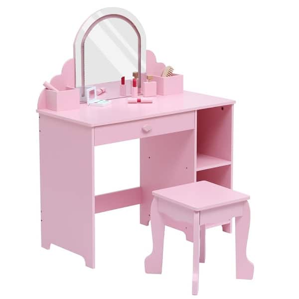 slide 2 of 24, Kids Vanity Desk with Mirror and Lights Pink
