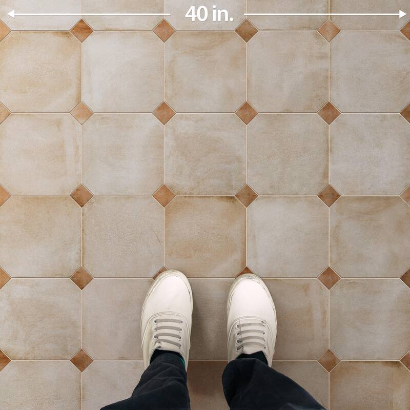 Merola Tile Laverton Octagon Arena with Taco Natural 7-7/8" x 7-7/8" Porcelain Floor and Wall Tile