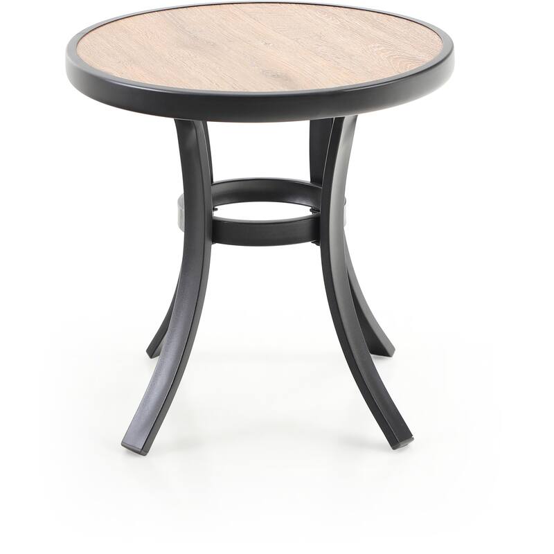 19" Small Round Side Table, Outdoor Dining Coffee Table with Steel Frame and Wooden Like Surface