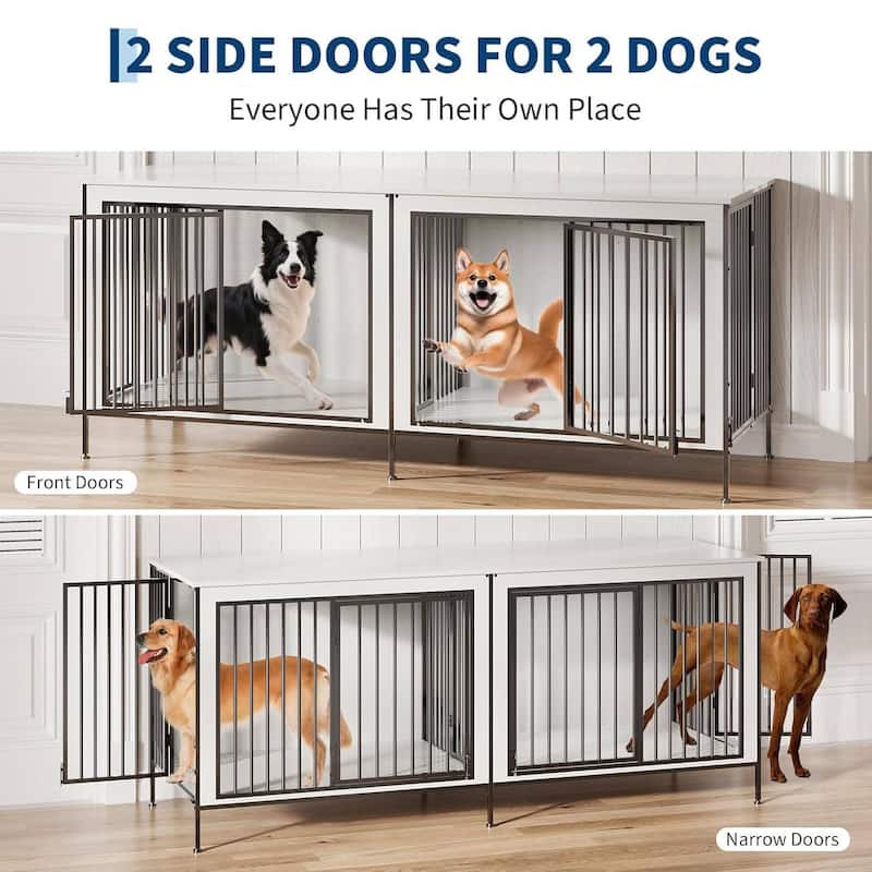 79" Heavy Duty Double Dog Crate Furniture for Medium/ Large Dogs