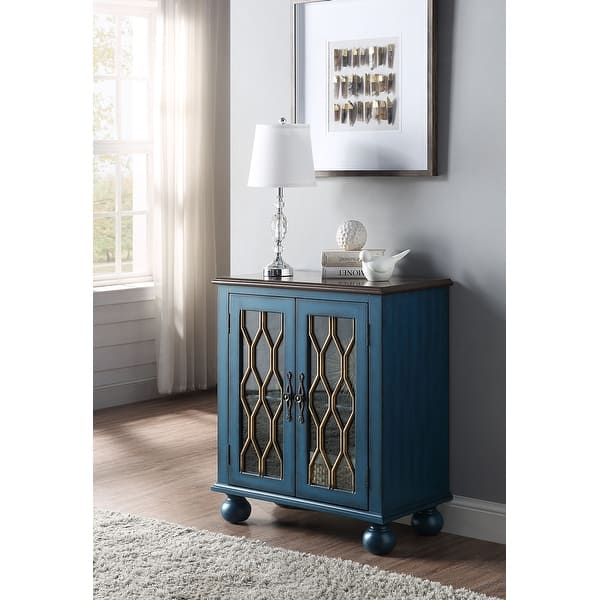 Console Furniture Lockers Table Glass Doors in Antique Blue