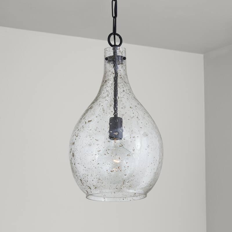Rabun 1-light Hanging Pendant w/ Clear Stone Seeded Glass