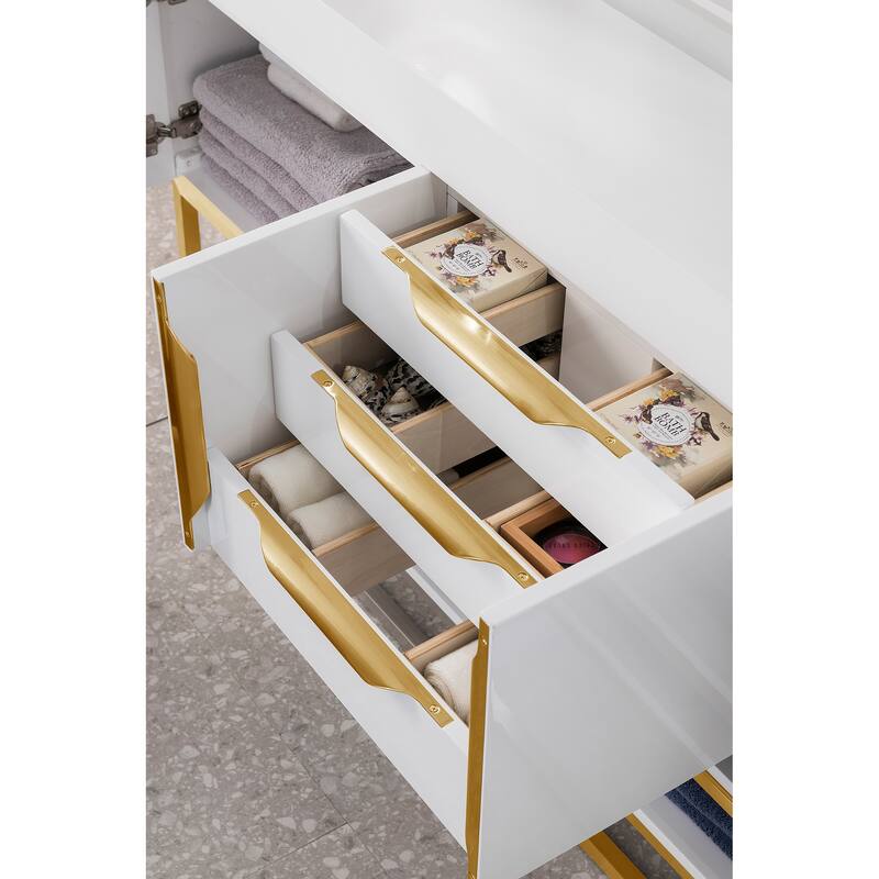 James Martin Vanities Columbia 72" Single Vanity, Glossy White with Radiant Gold Hardware
