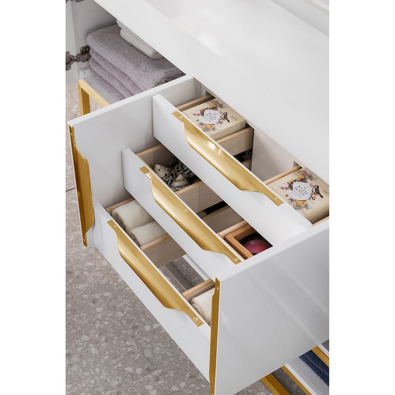 James Martin Vanities Columbia 72" Double Vanity, Glossy White with Radiant Gold Hardware