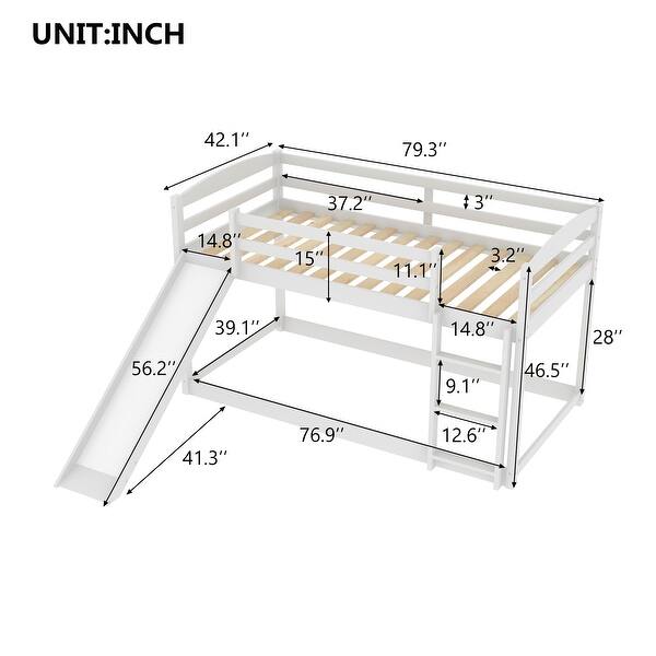 dimension image slide 0 of 4, Modern Bed Frame Twin over Twin with Ladder Fundamental Low Floor Bunk Bed for Kids Solid Pinewood Bunkbeds, Non-toxic Finishes