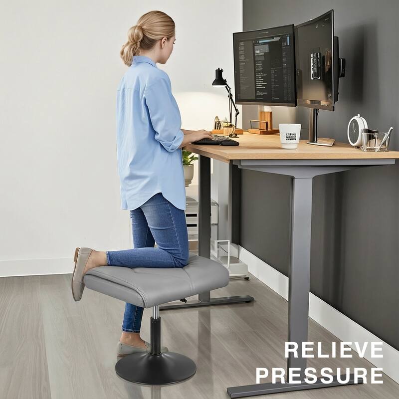 Javlergo Adjustable Height PU Leather Ottoman with 360° Swivel Footrest Stool for Office Under Desk Space Saving Ottoman