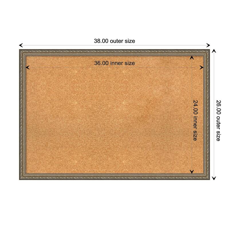 Parisian Silver Wood Framed Natural Corkboard Bulletin Board - Board Size 36x24