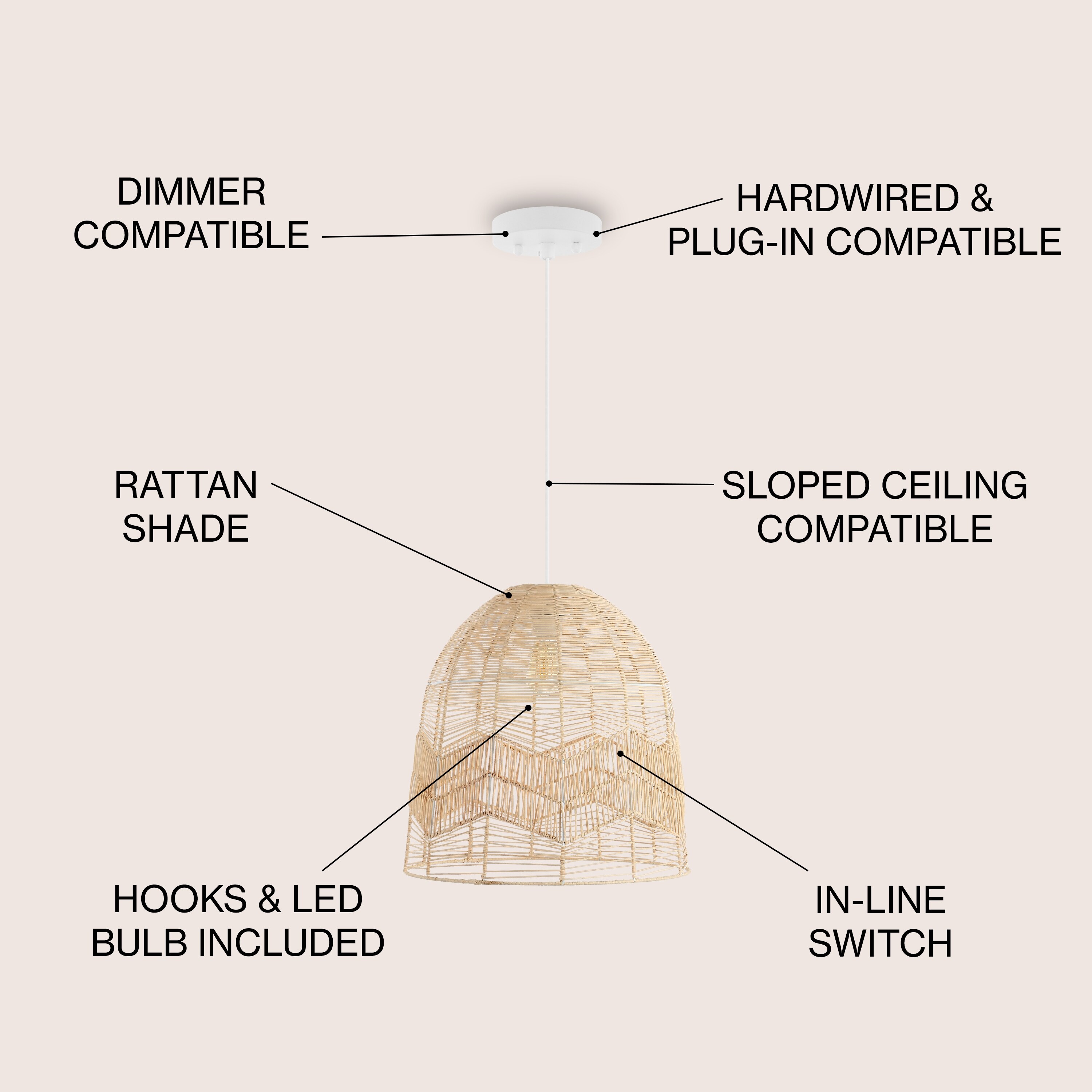 Lucas Modern Farmhouse Plug-In Pendant Light with 15Ft Cord  -image