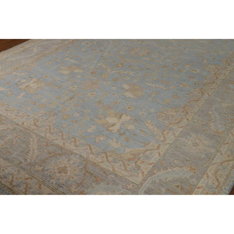 Hand Knotted Oriental 100% Wool Carpet Transitional All-Over Navy Blue & Blues Oushak Area Rug - 11' 11'' X 8' 11''