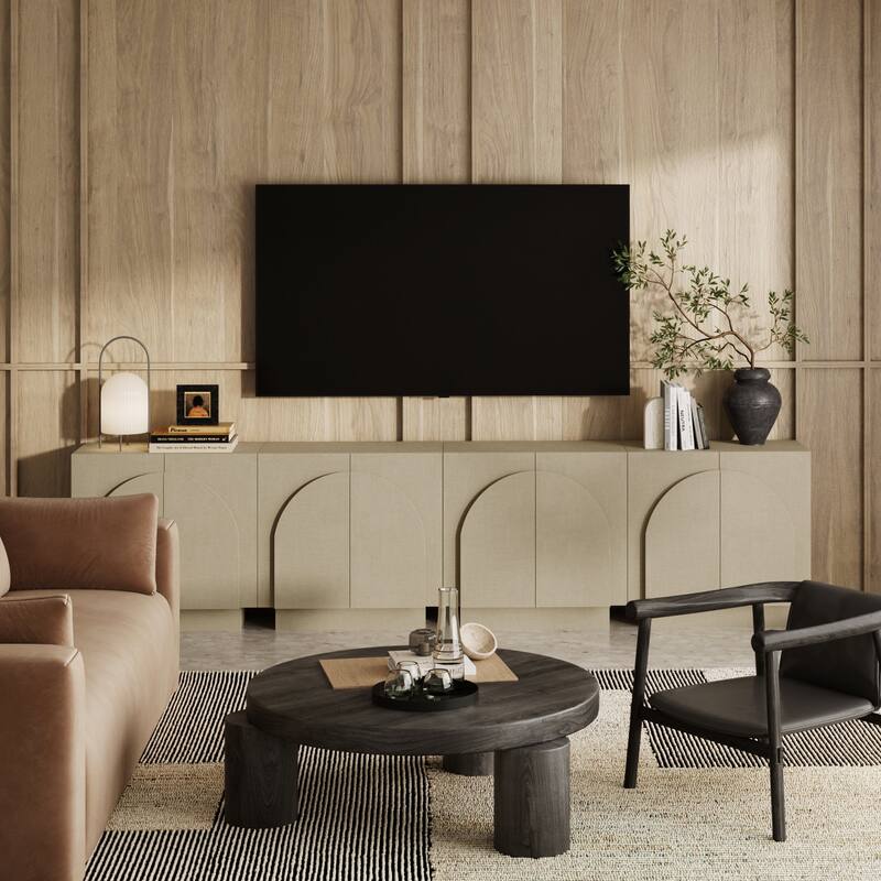 Iris Wooden Accent Cabinet, Sideboard Credenza or TV Stand with Arched Cabinet Doors and Adjustable Shelves