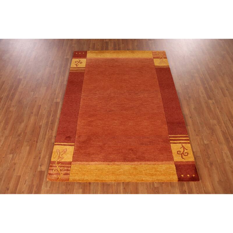 Orange Orange Gabbeh Indian Area Rug Handmade Wool Carpet - 5'3" x 7'7"