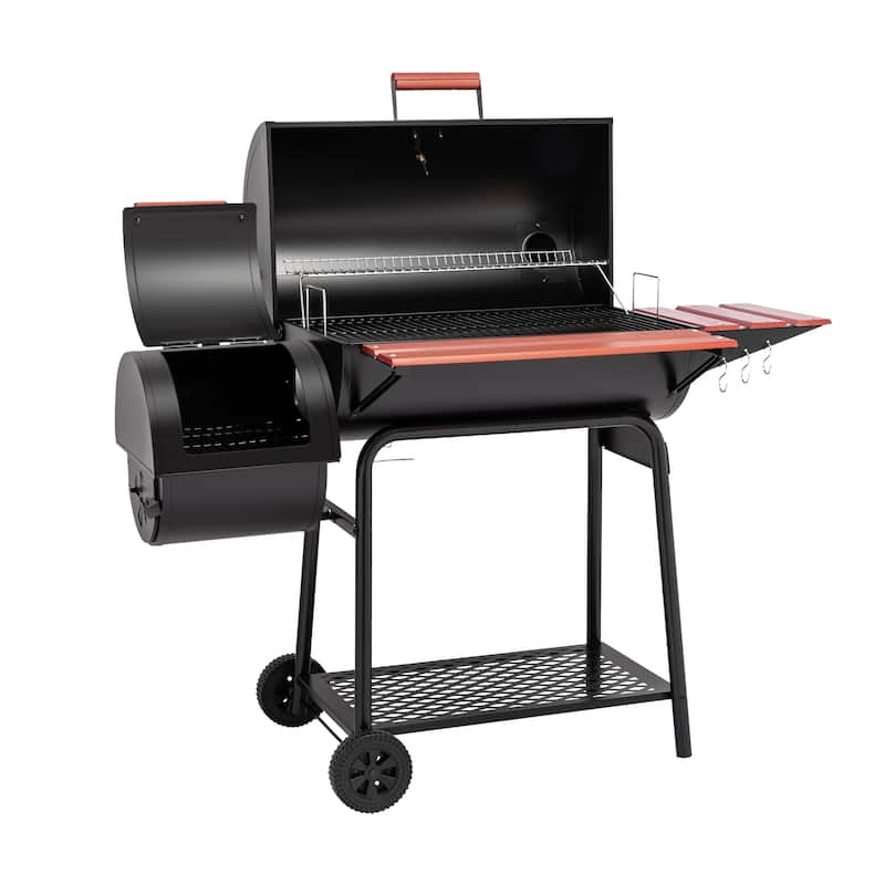 Royal Gourmet CC1830W Charcoal Grill with Offset Smoker,Wood-Painted Side Table and Front Table,Black