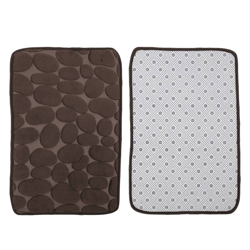 Non-Slip Bathroom Rugs, Polyester Bath Mat, Machine Washable Brown Cobblestone Pattern 23.62"x15.75"