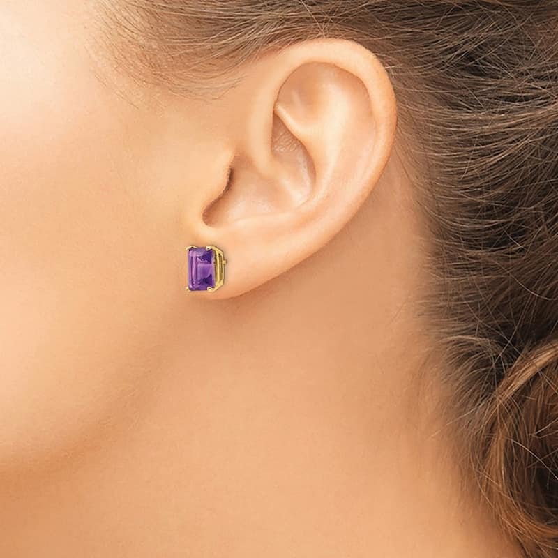 Curata 14k Yellow or White Gold 9x7mm Emerald Cut Natural Gemstone Earrings