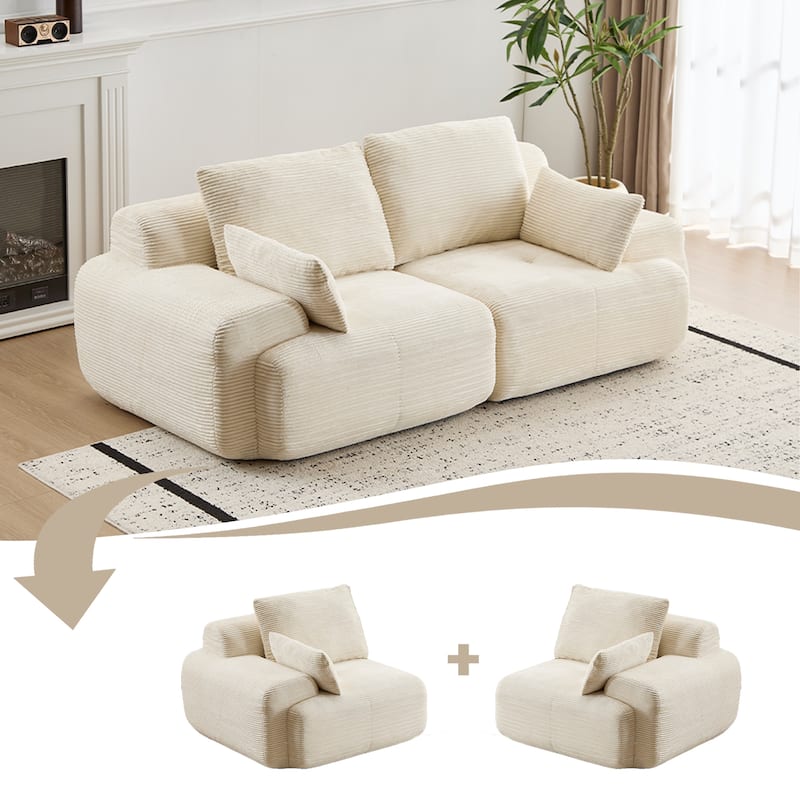 Oversize Memory Foam Compressed Deep Seat Couch Loveseat Sofa Pet-Friendly Corduroy 2 Seater Modular Sectional Sofa, No Assembly