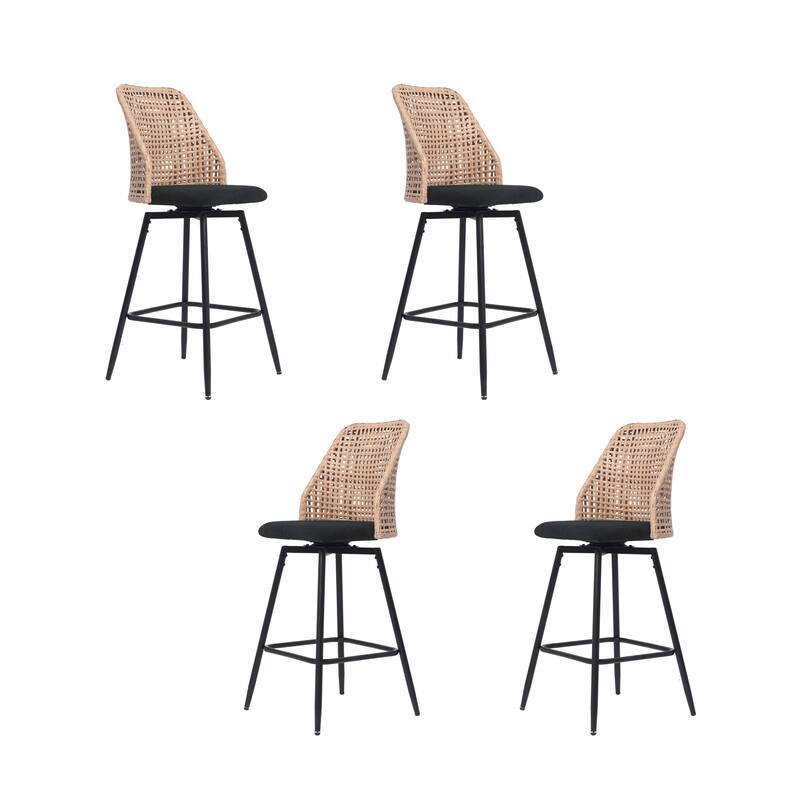 Modern Wicker 27" Upholstered Counter Bar Stool With Back Set of 4