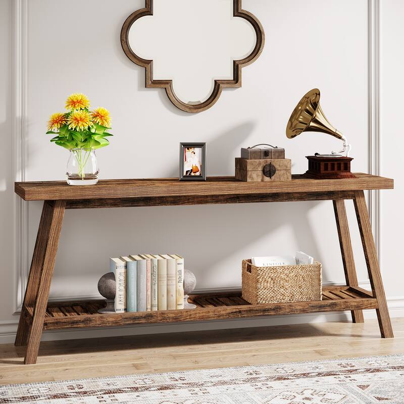 Farmhouse Console Entryway Table, 70.9 Inches Extra Long - Brown