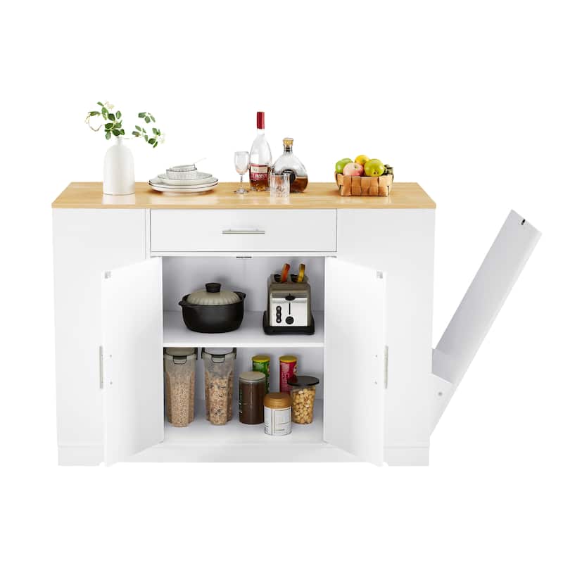 GDF Studio - Ashford Farmhouse Kitchen Island with Drawers, Shelves & Trash Can Storage