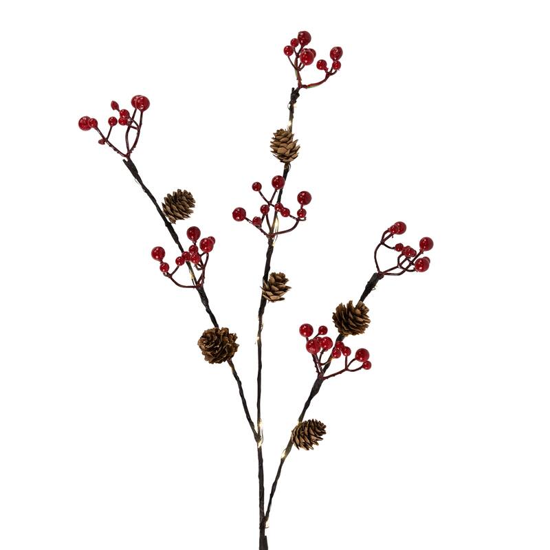 Lighted Pinecones and Berries Christmas Spray - 29" - Warm White