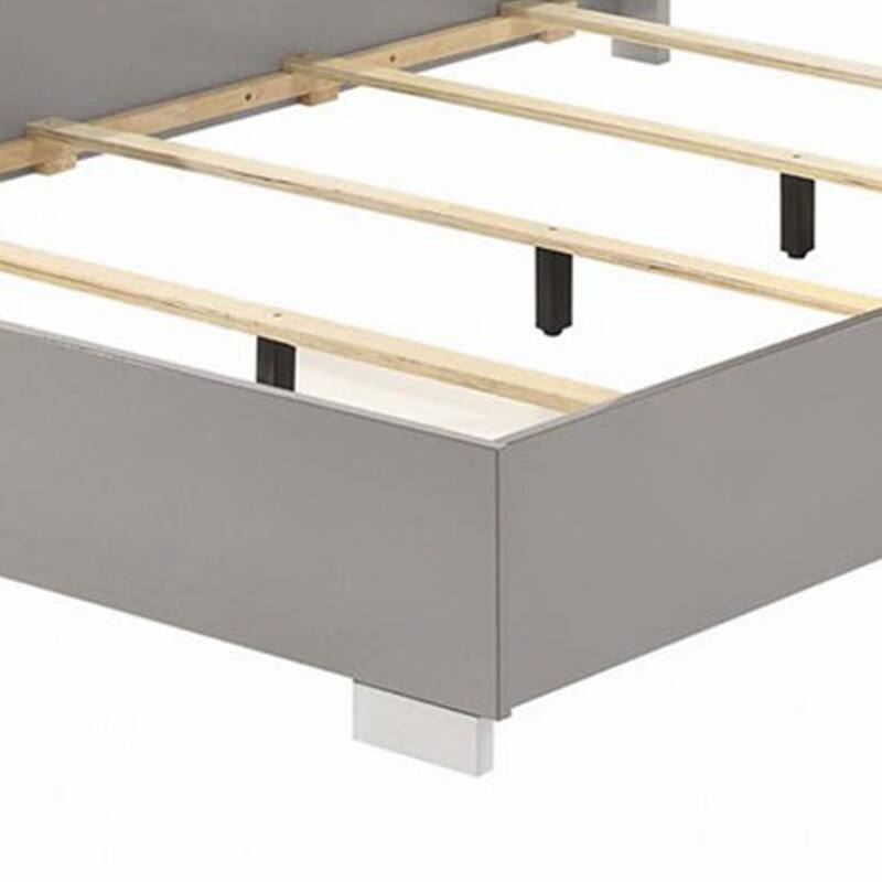 Suni Queen Size Bed w LED Headboard, Light Taupe Gray Wood Frame