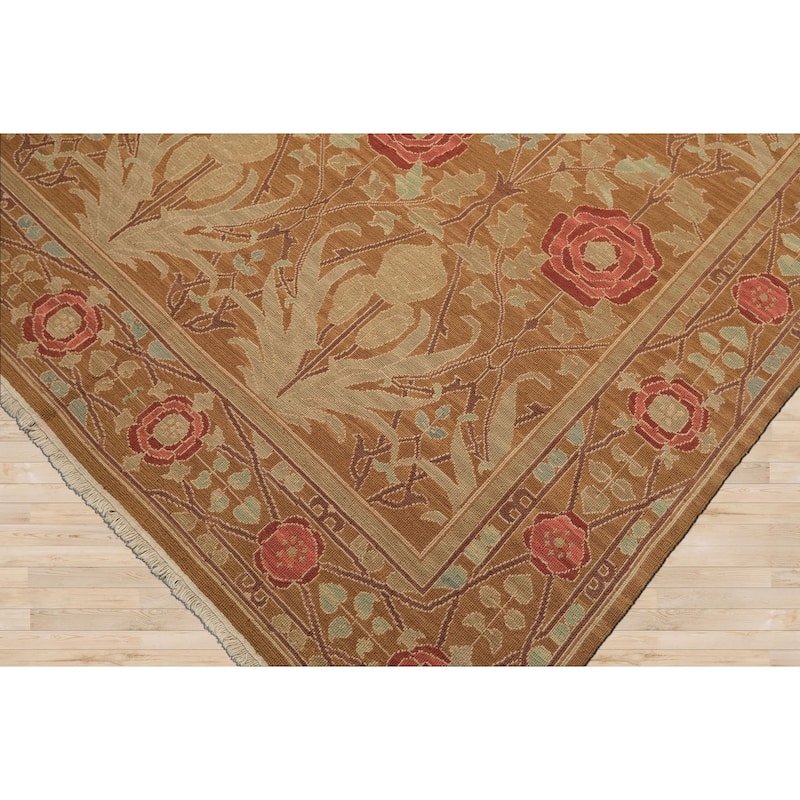 5'10''x8'10'' Hand Knotted Flatweave Wool Gold Nourison Arts & Crafts Oushak Rug - 5' 10'' x 8' 10''
