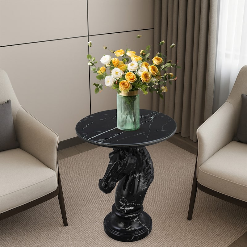 Horse Head Accent Table Black Animal Statue End Tables - 8' x 10' - 8' x 10' - Black - Marble