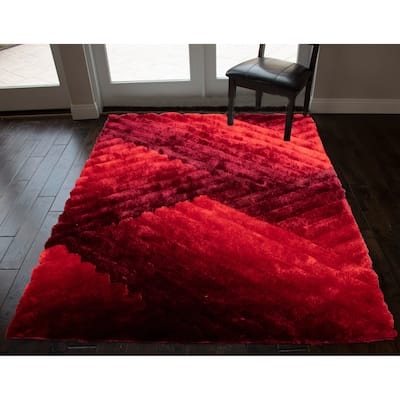 RugBerry Red Abstract 3D Area Rug 8x10 Modern Contemporary Soft Carpet - 8' x 10'
