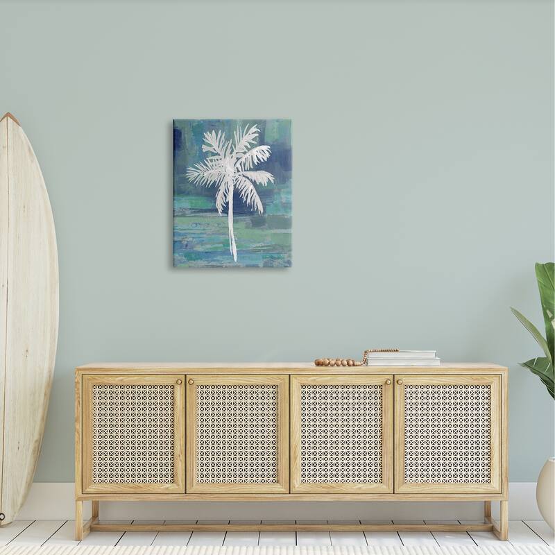 Stupell White Palm Tree Leaves Abstract Green Background Canvas Wall Art - Blue