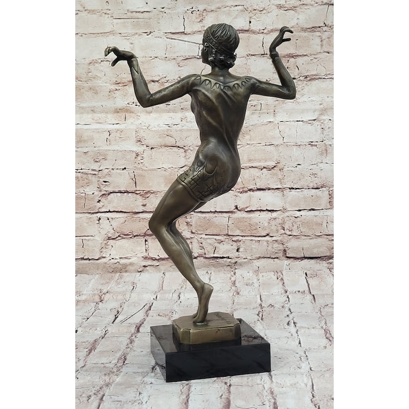Chiparus Art Deco Dancer Girl Bronze Figure Statue Sculpture On Marble Base 16 Inches X 10 Inches