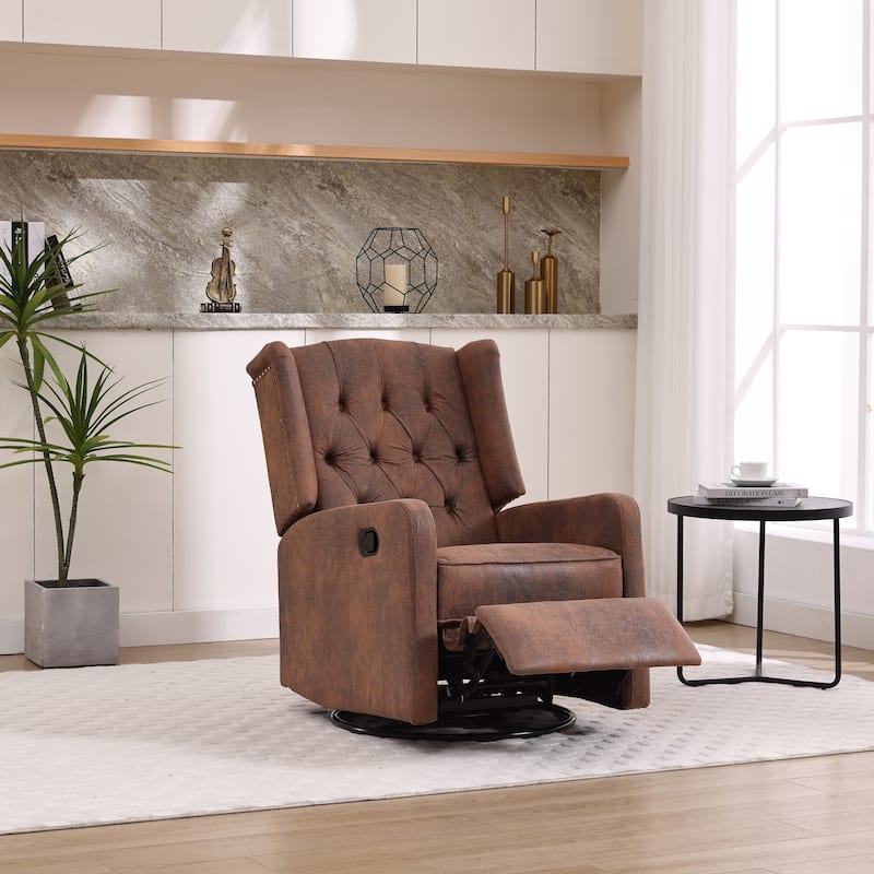 HOMEFUN Upholstered 360 Degree Swivel Rocking Recliner Chair for Bedroom,Living Room - Coffee+Microsuede