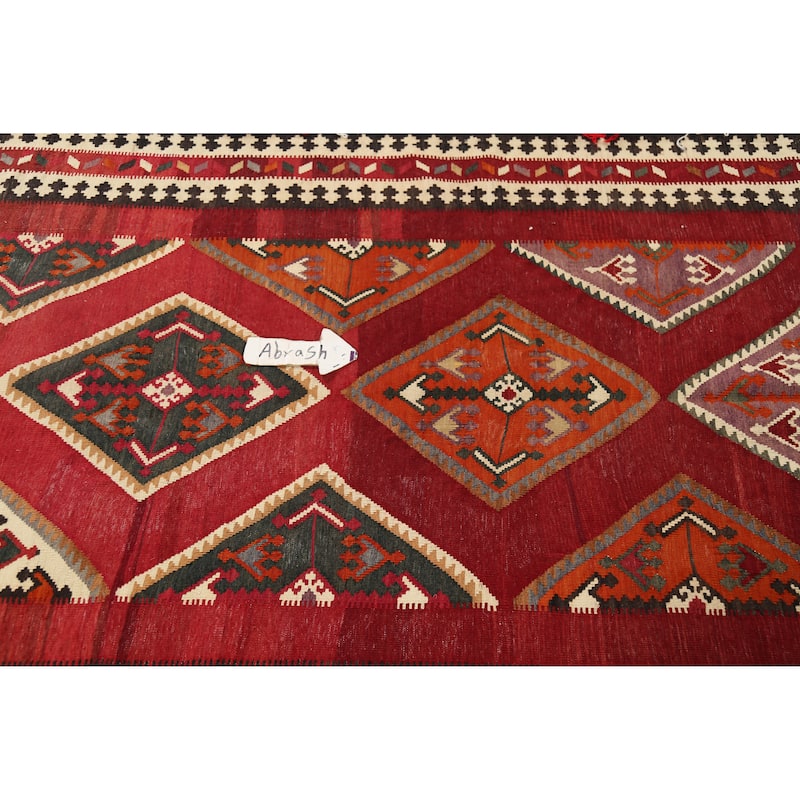Kilim Qashqai Persian Vintage Runner Rug Hand-Woven Wool Carpet - 4'5"x 10'3"