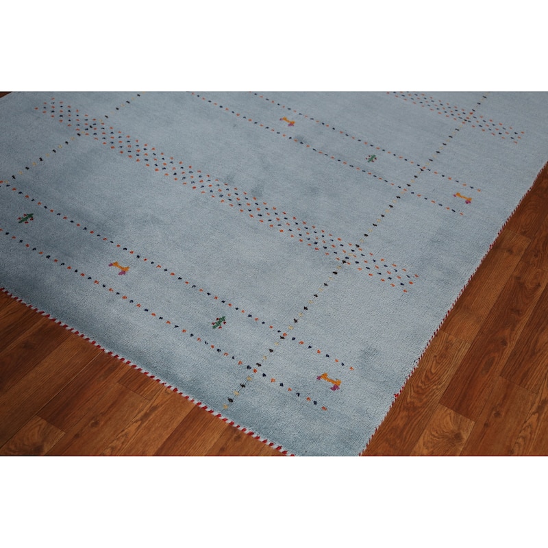 Light Blue Tribal Gabbeh Indian Rug Handmade Wool Carpet - 4'8" x 6'5"