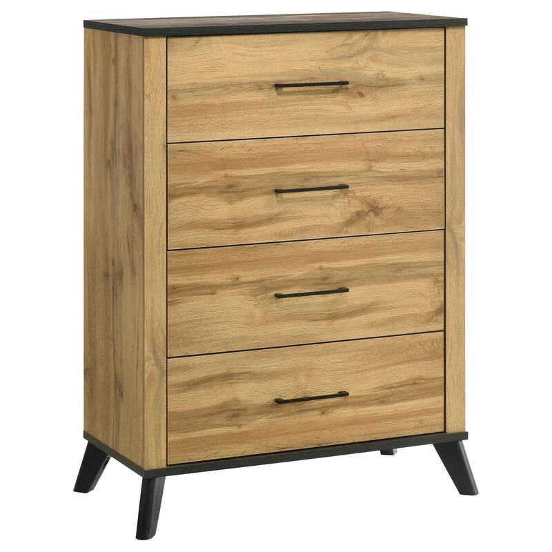 Wemy Tall Dresser Chest, 4 Drawers, Weathered Dark Brown Pine Wood