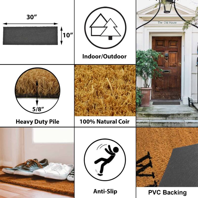 Sheltered Grey Coir Coco Fibers Long Front Door Mat Rug 30x10
