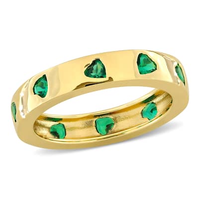 Miadora 1 1/3ct TGW Created Emerald Heart Eternity Ring in Yellow Plated Sterling Silver
