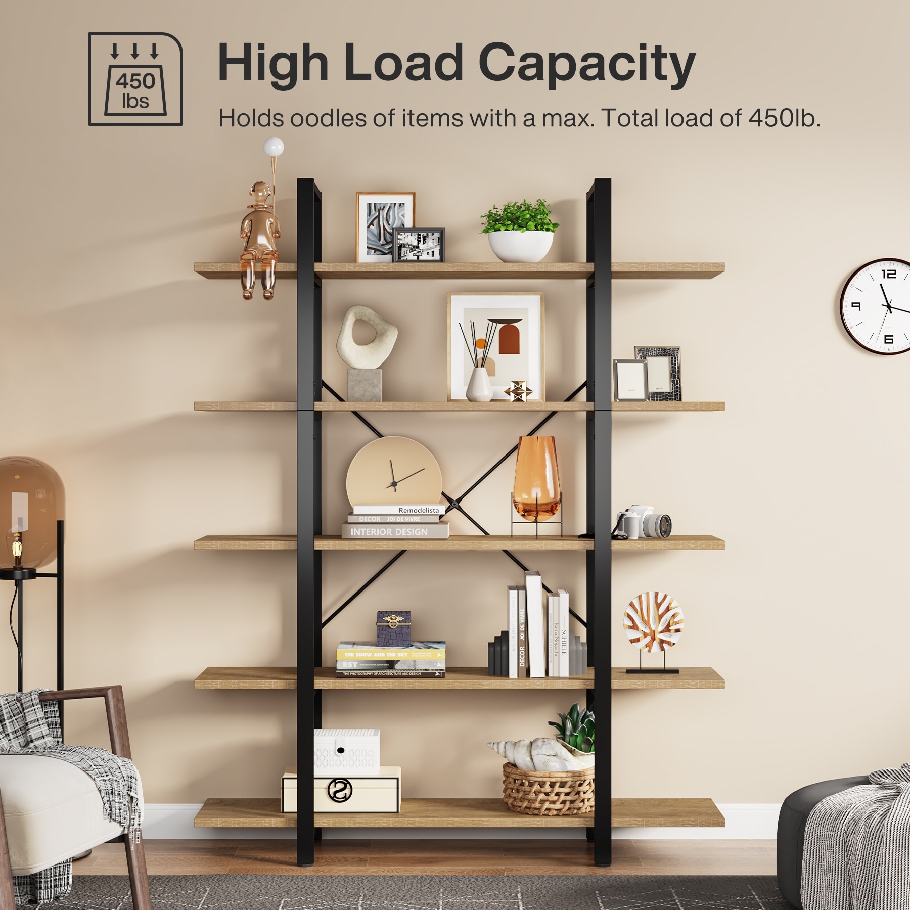 5-Tier Bookshelf, Vintage Industrial Style Bookcase - On Sale