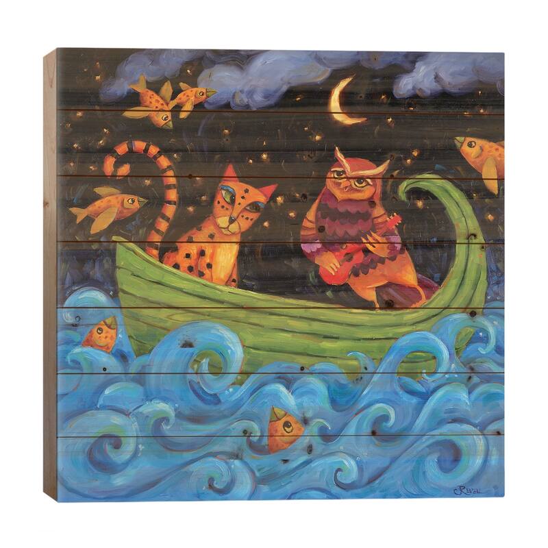 Love Boat Print On Wood by Cindy Revell - Multi-Color - 26x26x1.5