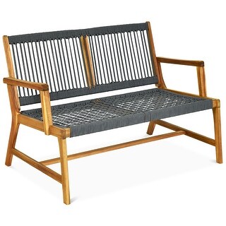 Outdoor Wood Bench 2-Person Patio Bench Loveseat Chair